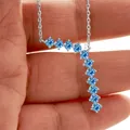 Asymmetric 925 silver necklace with eleven round-cut blue moissanite stones - 3mm*11PCS / Sapphire Blue