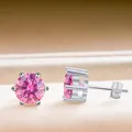 Boucles d'oreilles classiques en argent S925 avec moissanite rose et six griffes - 5mmx2 / Rose