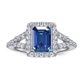 925 sterling silver ring with large rectangular emerald-cut blue gemstone and halo - Royal Blue