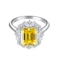 S925 silver ring featuring 4ct emerald cut yellow moissanite and halo stones - Gold Yellow