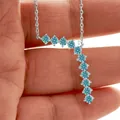 925 silver necklace featuring eleven light blue round cut moissanite stones - 3mm*11PCS / Original Blue