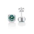 925 sterling silver stud earrings with 1-carat teal round moissanite in square frame - 1CTx2 / Teal
