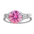 Elegant 925 silver ring with 3-carat round pink gemstone and pavé accents - Pink