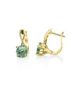 S925 sterling silver earrings in gold finish with round cut colorful moissanite stones - Multi-faceted Blue-Green
