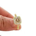 Champagne moissanite ring with halo setting in gold-plated 925 silver finish - US 5 / Original Yellow