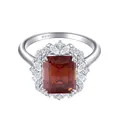925 sterling silver ring with 4ct emerald-cut red stone and zircon floral halo - Garnet Red