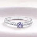 S925 sterling silver ring featuring a round purple moissanite in a four-prong setting - Light Purple