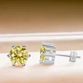 Boucles d'oreilles en argent S925 avec moissanite jaune et serti à six griffes - 5mmx2 / Jaune Citron