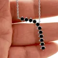 Minimalist 925 sterling silver necklace with unique 7-shaped black moissanite pendant - 3mm*11PCS / Black