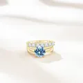 Luxury S925 sterling silver ring set with 2.7ct round blue moissanite and side stones - Size 5 / Aqua