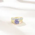 Luxurious S925 sterling silver ring set with large round purple stone and side diamonds - Size 5 / Light Purple
