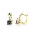 Elegant S925 sterling silver gold hoop earrings with dark grey moissanite stones - Gray