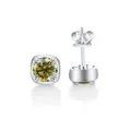 925 sterling silver square stud earrings featuring 1 carat yellow green moissanite - 1CTx2 / Yellow-Green