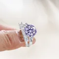 Set di anelli lusso in argento sterling con moissanite viola 6,5 carati e pavé - Misura 5 / Viola Chiaro