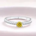 S925 sterling silver ring featuring a round cut yellow moissanite and pave accents - Gold Yellow
