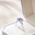Luxury sterling silver ring with 5ct round purple moissanite and side baguette stones - Size 5 / Light Purple