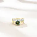 Luxury S925 sterling silver ring set featuring a 2.7ct round green moissanite stone - Size 5 / Dark Green
