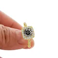 Classic 1ct moissanite halo ring in gold plating with deep grey center stone - US 5 / Gray