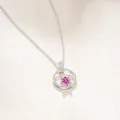 Collana in argento S925 con pendente in moissanite rosa e doppio cerchio di diamanti lucidi - 1 Carato (6,5mm) / Rosa
