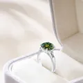 Luxury sterling silver ring with a large 5ct green moissanite in a velvet gift box - Size 5 / Dark Green