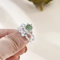 Sparkling S925 sterling silver ring set with green moissanite and pave wedding band - Teal