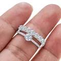 Elegant silver sparkling seven-stone eternity ring and round diamond bridal set for women - Size 5 / White