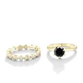 Set van 18K vergulde S925 zilveren ringen met zwarte moissanite en golfvormige band - US 5 / Zwart