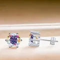 Boucles d'oreilles classiques en argent 925 et moissanite avec sertissage à six griffes - 5mmx2 / Arc-en-ciel AB