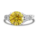 S925 sterling silver ring featuring a 3ct yellow moissanite with vintage hollow band - Gold Yellow