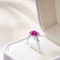 5 carat pink moissanite ring set in silver three-stone setting with luxury gift box - Size 5 / Multi-faceted Pink