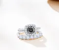 Silver 1.7ct moissanite ring set with dark main stone and halo accents on S925 band - Size 5 / Gray