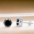 Boucles d'oreilles classiques en argent S925 avec moissanite noire à six griffes - 5mmx2 / Noir