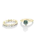 Moissanite eeuwigheidsring en solitaire ringset in S925 zilver met goudlaag - US 5 / Teal