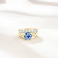 Luxe 925 sterling zilveren ringenset met blauwe moissanite en goudlaag afwerking - Saffierblauw
