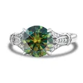 925 silver ring featuring a 3ct round cut moissanite with sparkling green-yellow fire - Dark Green