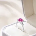 Luxury 5ct pink round-cut moissanite sterling silver ring set in a white velvet box - Pink