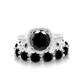 Set di anelli in argento S925 con grande diamante nero e fede nuziale abbinata - n.5 / Set di Anelli in Moissanite (Set da 2 Pezzi) / Nero