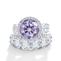 Luxury 925 sterling silver moissanite ring set with light purple stone and halo diamonds - US 5 / Light Purple