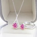 Glinsterende S925 zilveren sieradenset met roze moissanite hanger en bijpassende ring - US 5 / Roze