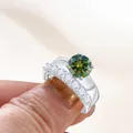 Luxe 925 sterling zilveren ring set met 2,7ct ronde groene moissanite en band - US 5 / Donkergroen