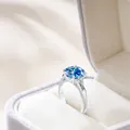 Luxury 925 silver ring featuring 5ct round blue moissanite in white velvet gift box - Sapphire Blue