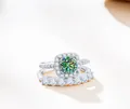 S925 sterling silver ring set featuring a 1.7ct green moissanite with pavé accents - Teal