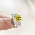 6.5ct yellow round-cut moissanite silver ring set with pave band and side stones - Gold Yellow