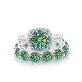 Set di anelli in argento 925 con moissanite verde taglio cushion e fede nuziale - n.5 / Set di Anelli in Moissanite (Set da 2 Pezzi) / Teal