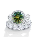 Luxury 12 carat moissanite bridal set with round green-yellow gemstone in 925 silver - US 5 / Dark Green