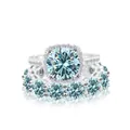 Set di anelli in moissanite azzurra in argento S925 con design halo e fede a eternità - n.5 / Set di Anelli in Moissanite (Set da 2 Pezzi) / Blu Originale