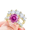 Luxe S925 zilveren ringset met 7,8ct roze moissaniet en een gouden afwerking - Maat 5 / Roze 100-facet geslepen