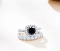 Silver jewelry set with 1.7ct black moissanite ring and matching diamond band - Black