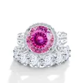 Luxurious pink moissanite ring set with round main stone in 925 sterling silver - US 5 / Multi-faceted Pink
