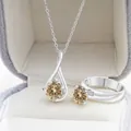 Elegante S925 zilveren sieradenset met champagne moissaniet halsketting en ring - Origineel Geel